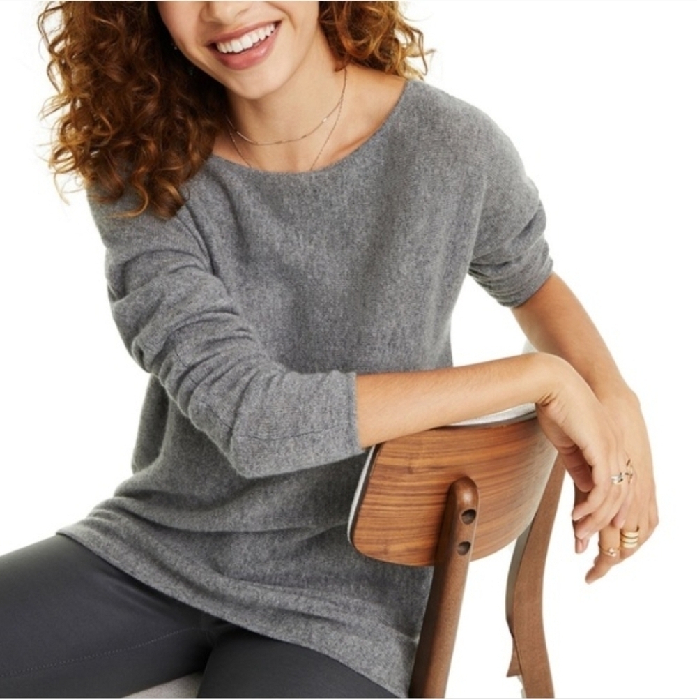 Charter Club Luxury Cashmere Shirttail Sweater Ice Gray Size M